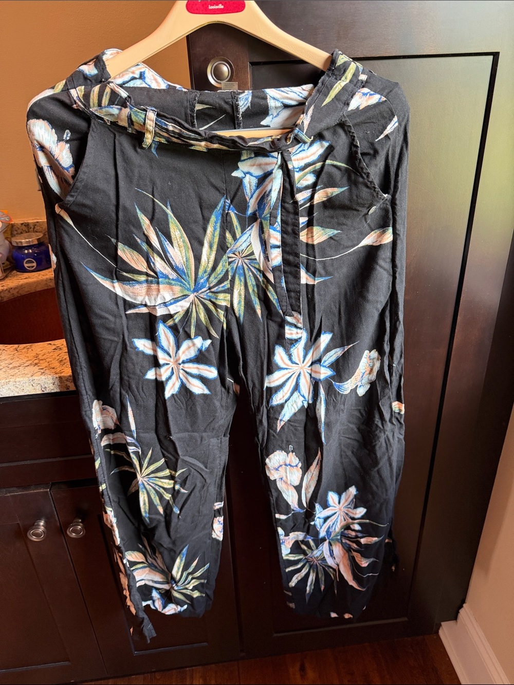 Roxy Black Joggers with Blue, Green and Cream Tropical Print